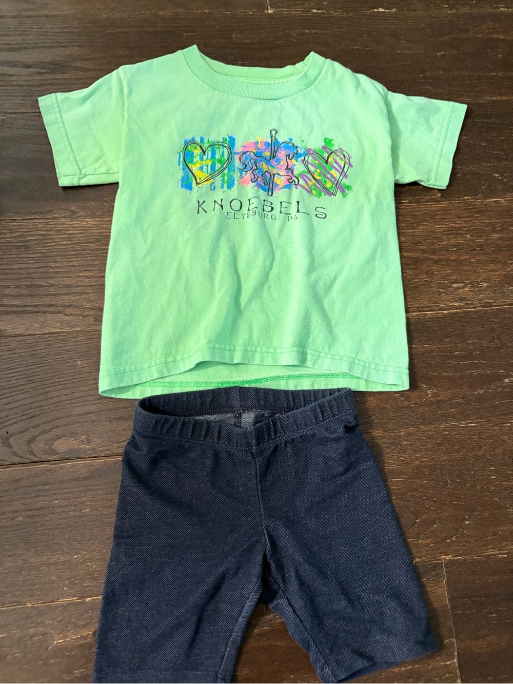 Neon Green Kids T‑Shirt and Jean biker shorts